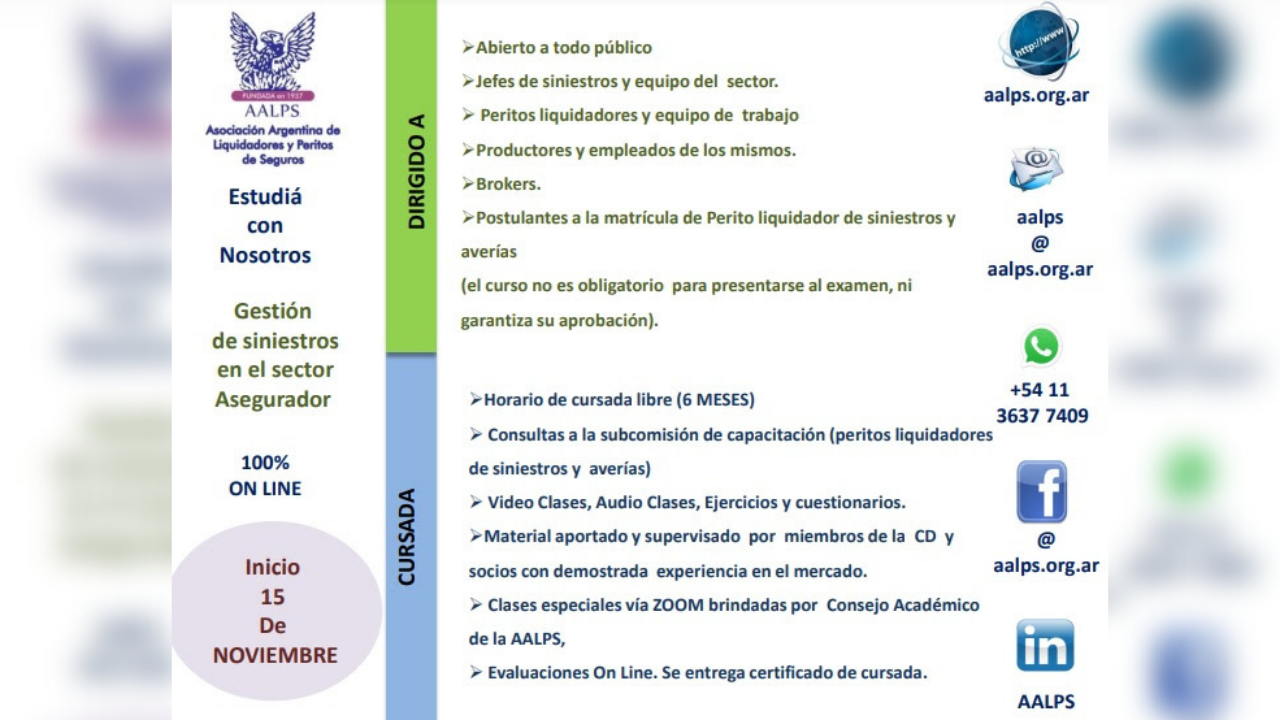 Los cursos se extenderán por 6 meses. On Line - Inicia en Noviembre - Últimas vacantes.