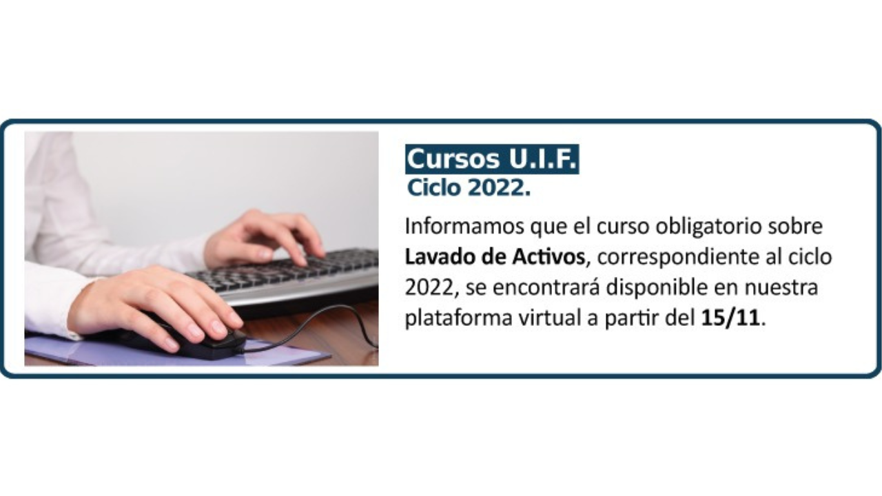 Informamos que el curso obligatorio sobre Lavado de Activos, correspondiente al ciclo 2022, se encontrará disponible en nuestra plataforma virtual a partir del 15/11...