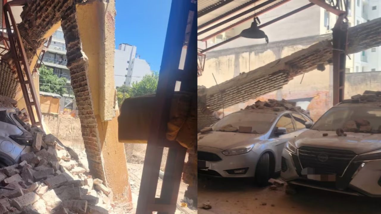 El desplome de la pared generó la inmediata intervención de bomberos y Defensa Civil, quienes trabajaron para asegurar la zona y constatar los daños materiales sufridos por los vehículos y departamentos internos cercanos.