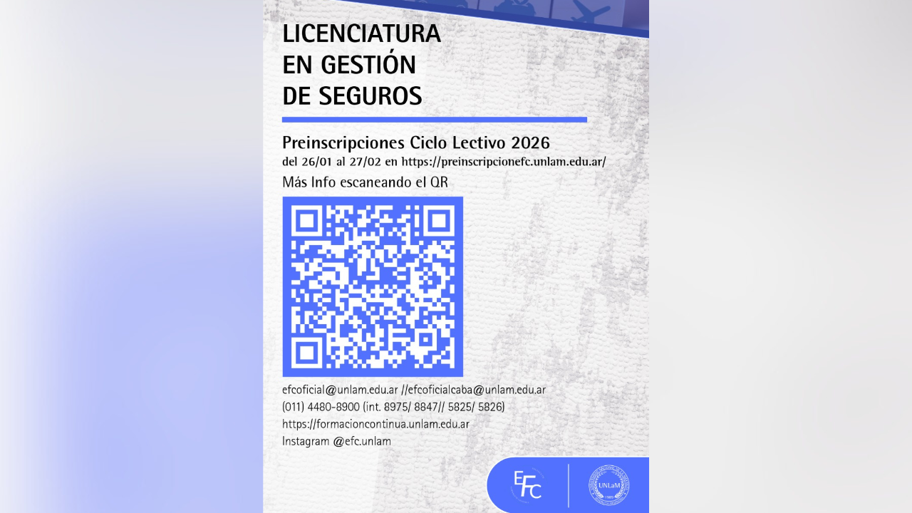 Preinscripciones Ciclo Lectivo 2026. Del 26/01 al 27/02 en http://preinscripcionefc.unlam.edu.ar/