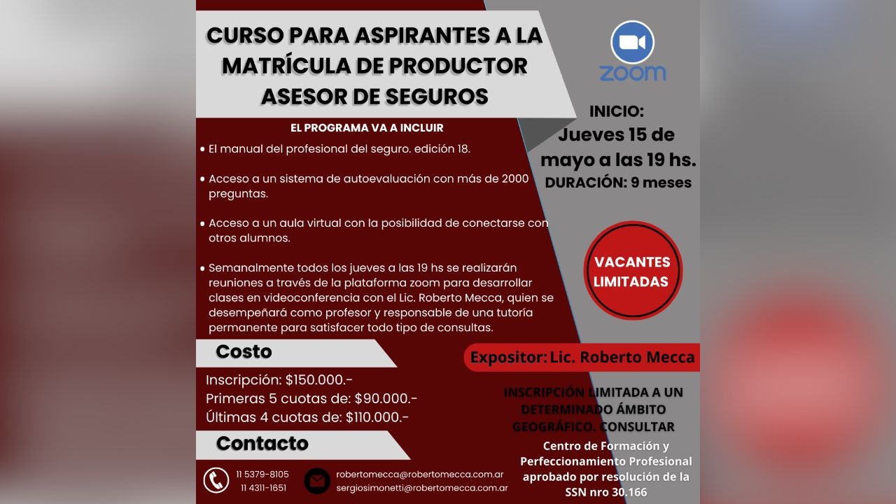 Comienza el jueves 15 de mayo de 2025, con una extensión de nueve meses. A través de la plataforma de Zoom. Vacantes limitadas.