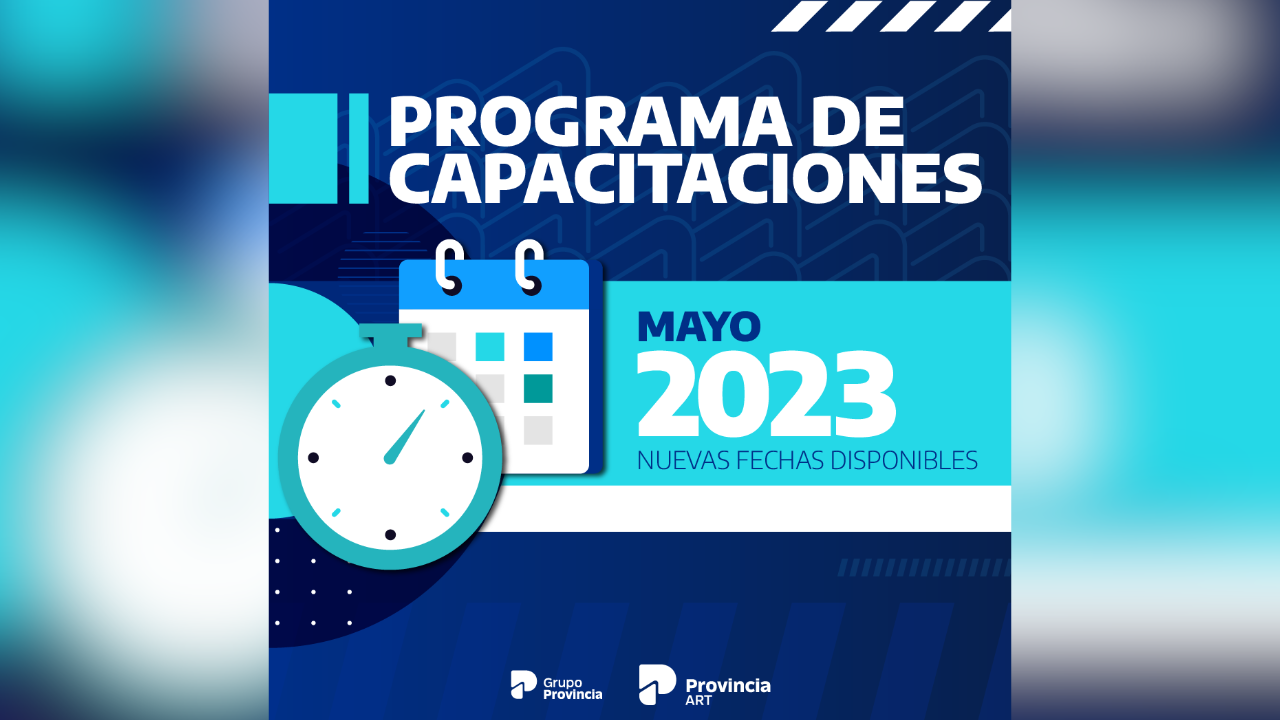 Provincia ART, la aseguradora de riesgos de Grupo Provincia, confirmó su cronograma de capacitaciones para el quinto mes del año...