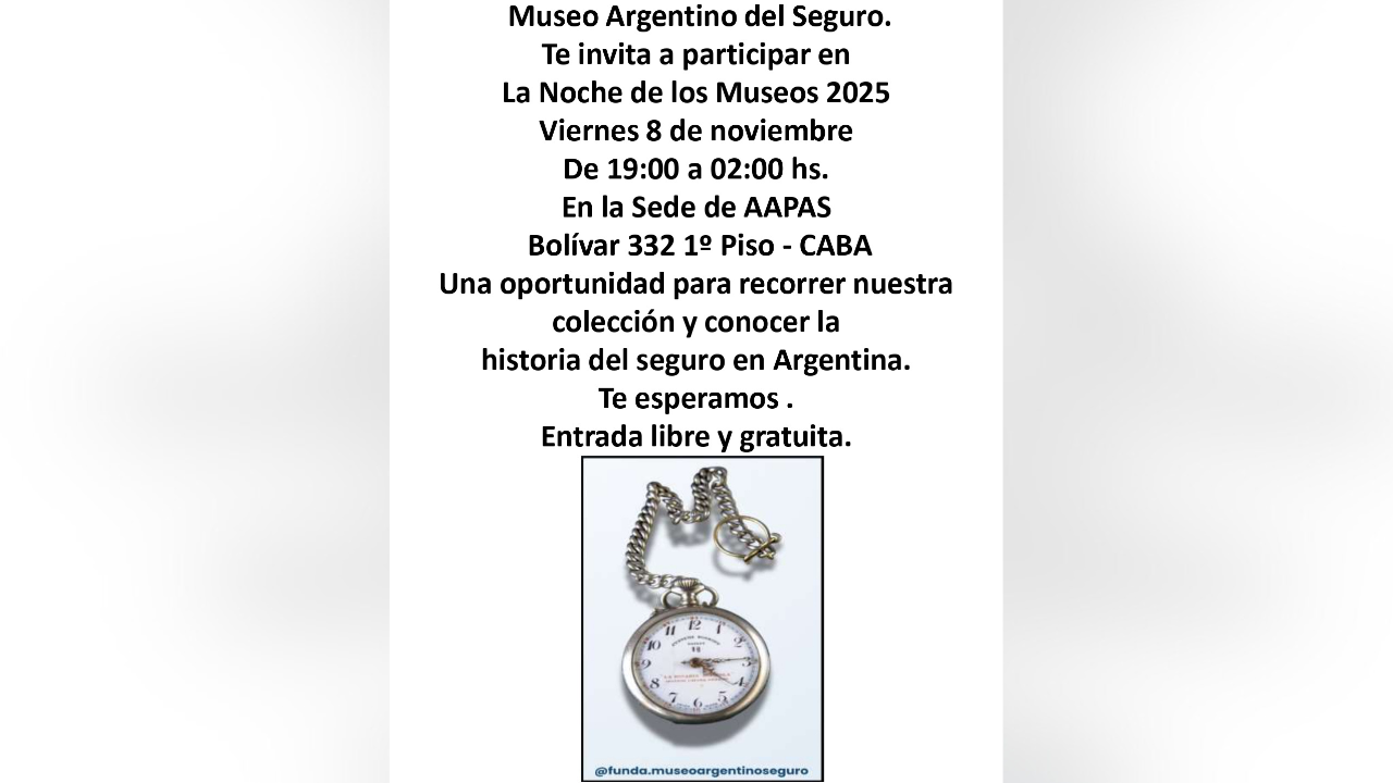 Una oportunidad para recorrer nuestra colección y conocer la historia del seguro en Argentina. Fecha: Viernes 8 de noviembre. Entrada libre y gratuita.