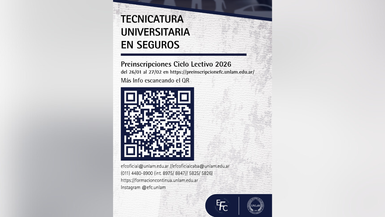Preinscripciones Ciclo Lectivo 2026. Del 26/01 al 27/02 en http://preinscripcionefc.unlam.edu.ar/.